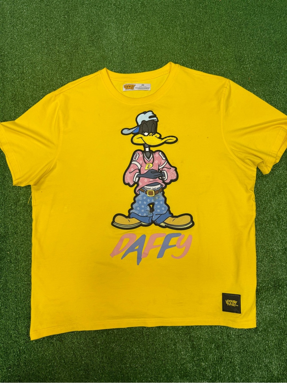 Vintage Looney Tunes Thick Iron on Hip Hop Daffy Duck patch Size XXL Yellow
